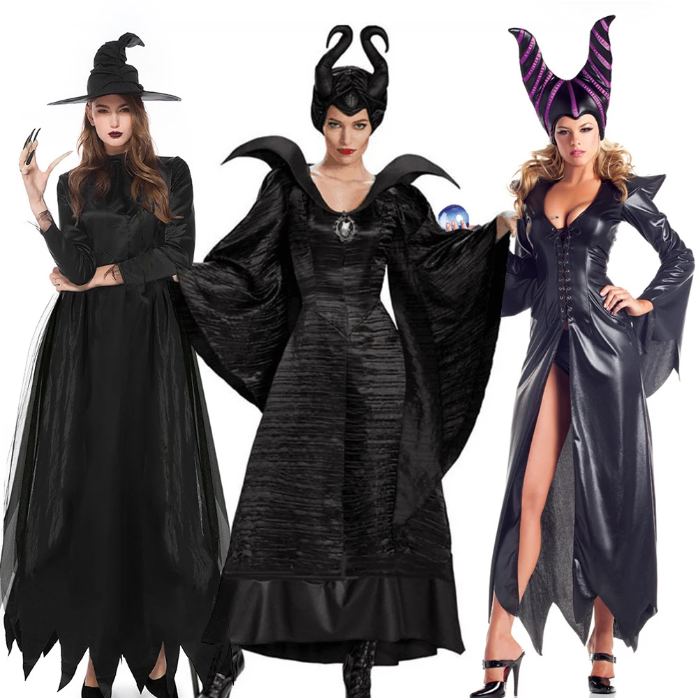 

Женское черное платье, костюм плохой ведьмы, костюм темной королевы, роскошный костюм для взрослых