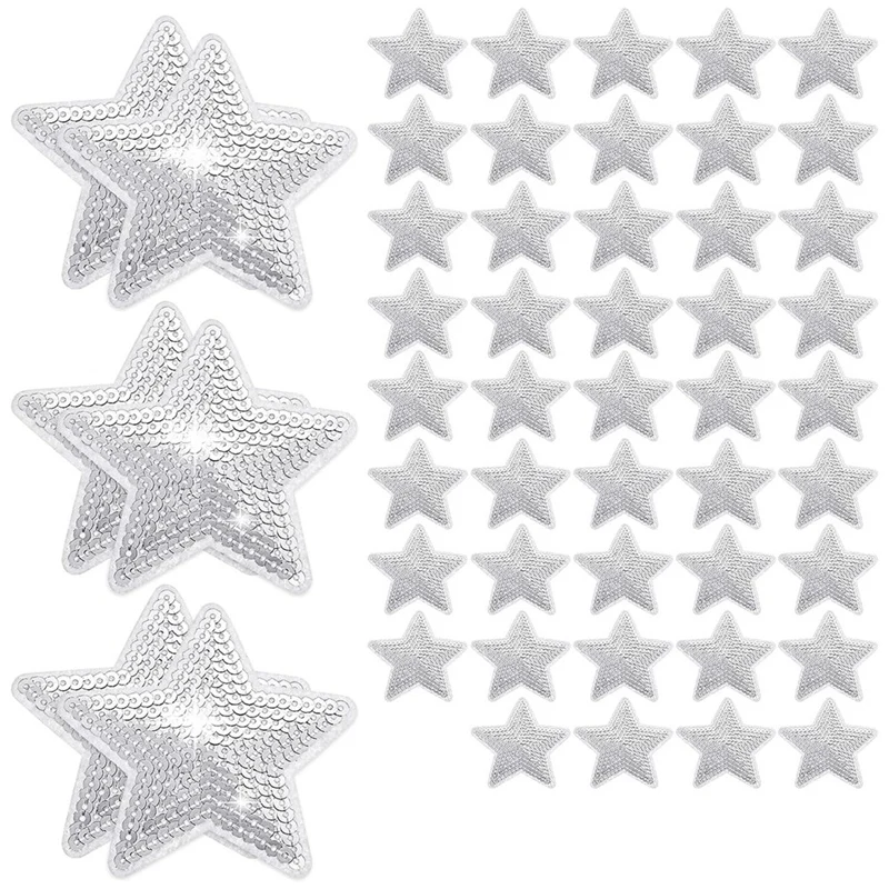 

50 Pcs Star Sequins Sew Iron On Applique Star Embroidered Patches Star Shape Repair Patch DIY