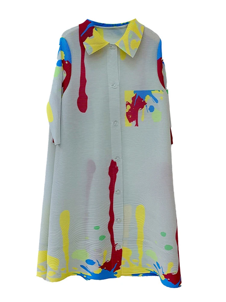 Платье женское Плиссированное однобортное свободного кроя с отложным