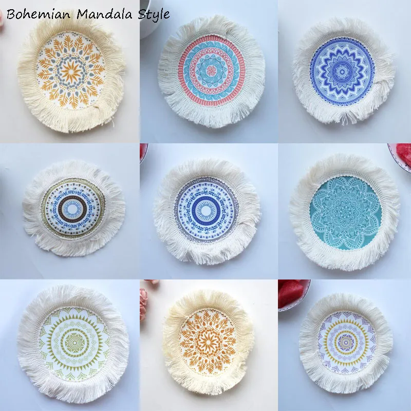 

NEW Bohemian mandala ins braid tassels table place mat pad Cloth placemat cup coaster round doily kitchen accessory