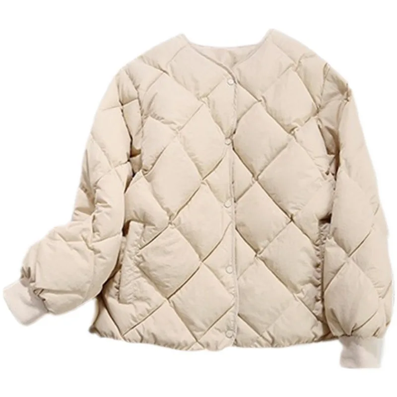 Casual Thin and Light Down Jacket New Women's Short Section Small Person Diamond Shape Hundred Match Warm Thickened Jacket