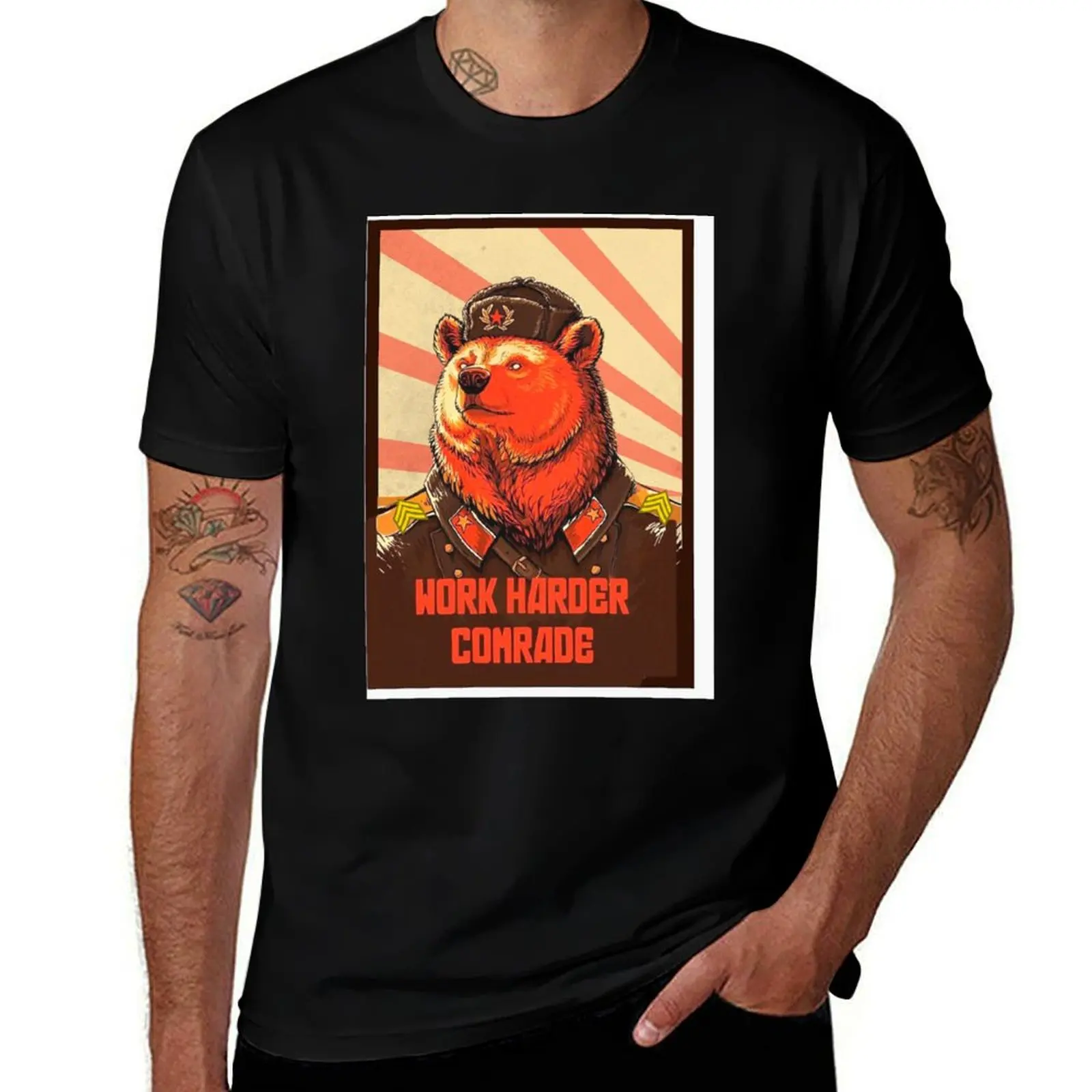Фото Футболка Work Harder Comrade Russia Soviet Bear Work Harder Comrade, повседневная универсальная футболка для мужчин №1