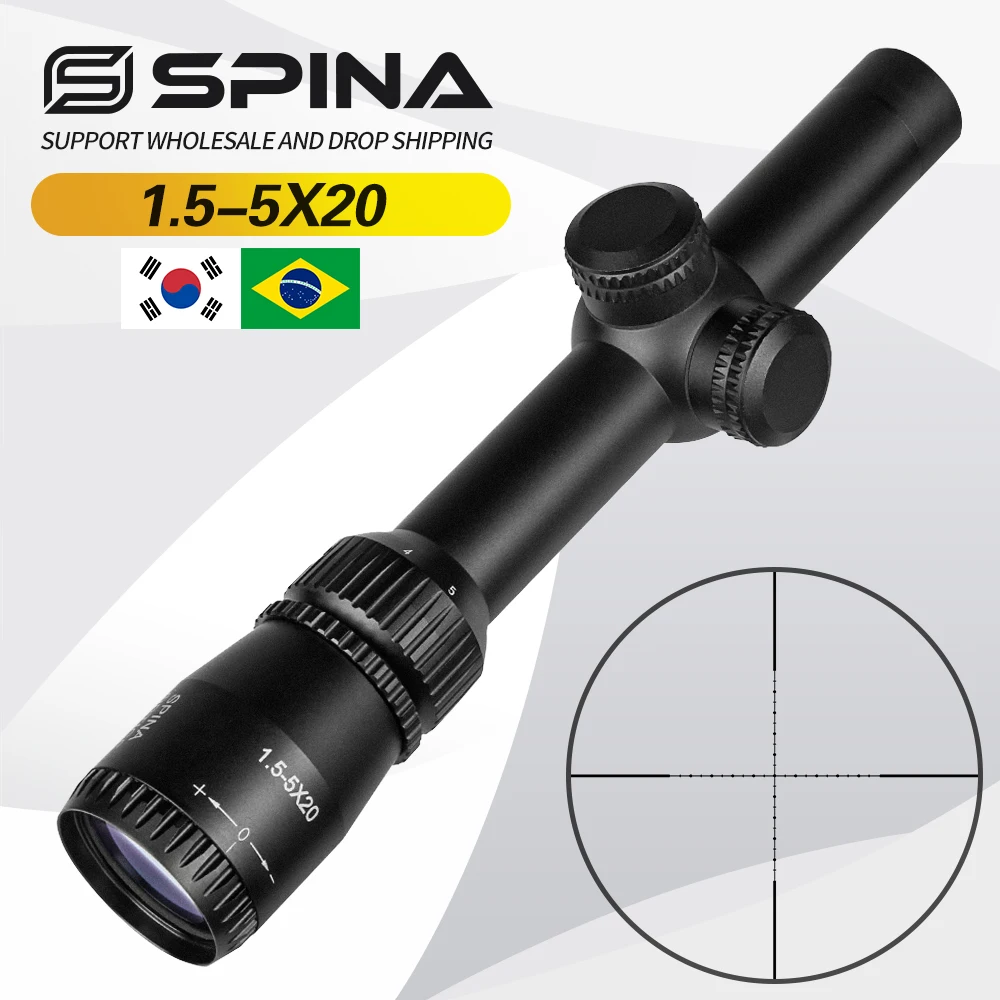 SPINA Optics 1.5-5X20 Riflescope Mil-dot Reticle Hunting Scope Optical Sight for Air Rifle with 11mm or 20mm Mount Rings