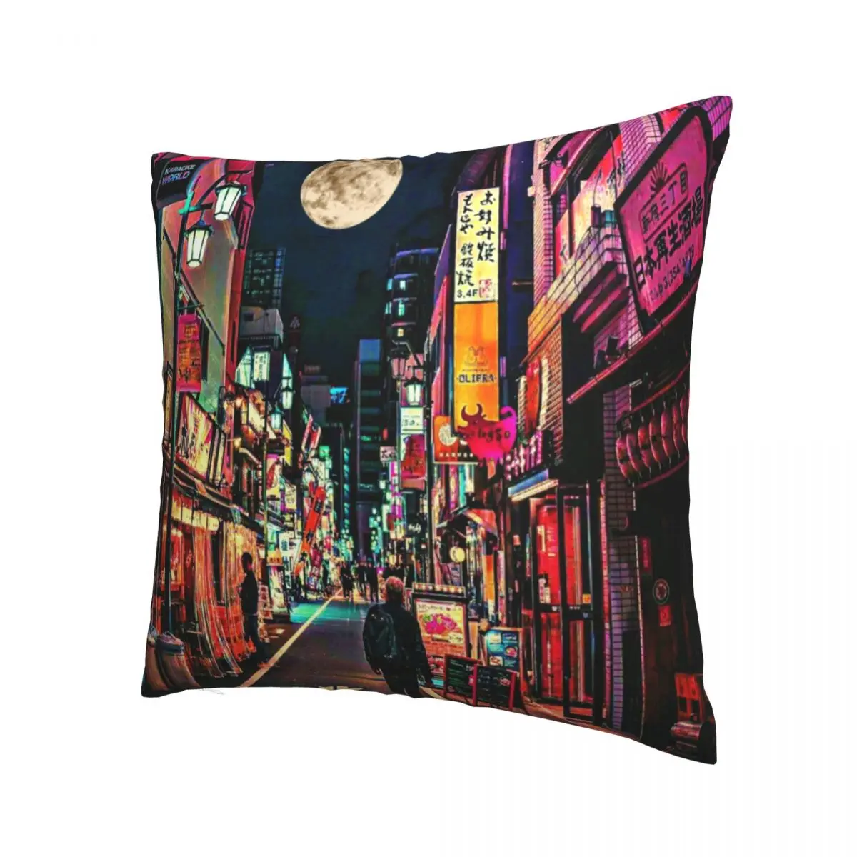 

Supermoon In Tokyo Nightlife Pillowcase Soft Polyester Cushion Cover Decor Neon Pillow Case Cover Home Zipper 40*40cm