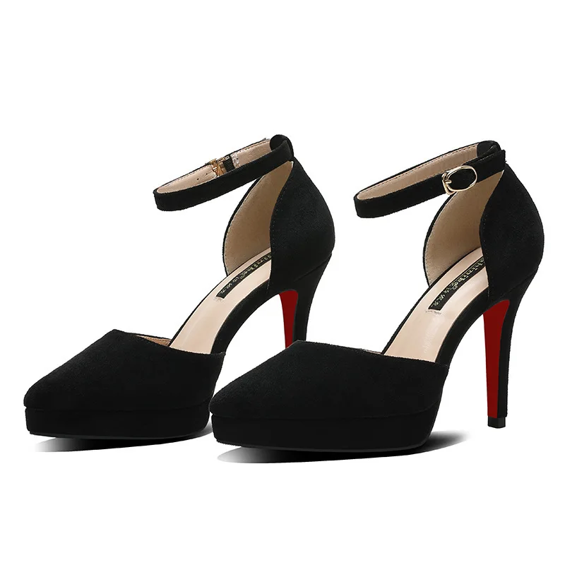 2022 Summer Brand Ankle Straps Womens Sandals 10 Cm Sexy Pointed Toe Platform Pumps Matte Leather Ladies High Heels