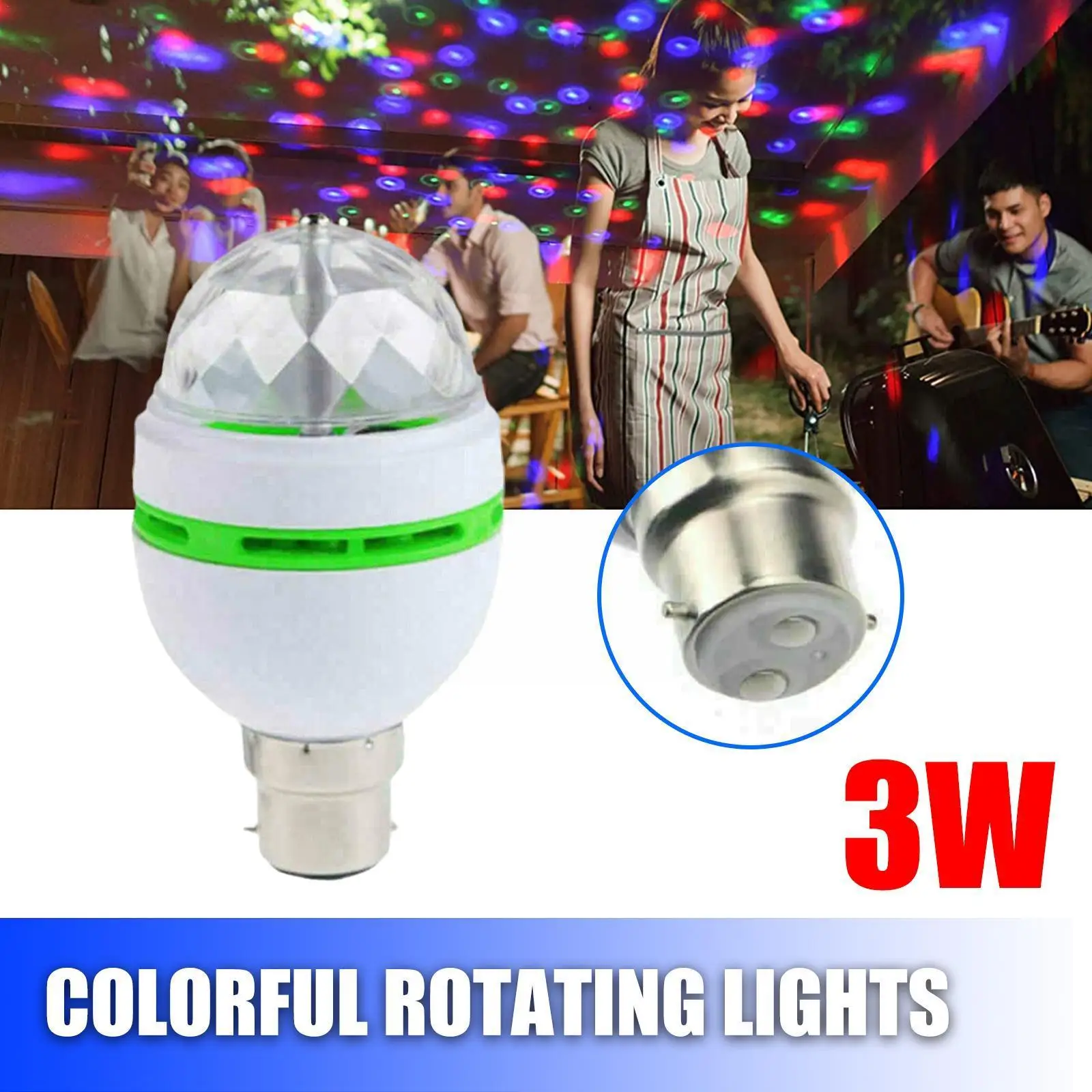 

Цветной Вращающийся сценический диско-светильник E27, 3 Вт, RGB ампульная лампа, вечерние чное украшение для дома, светодиодное освещение F4B6