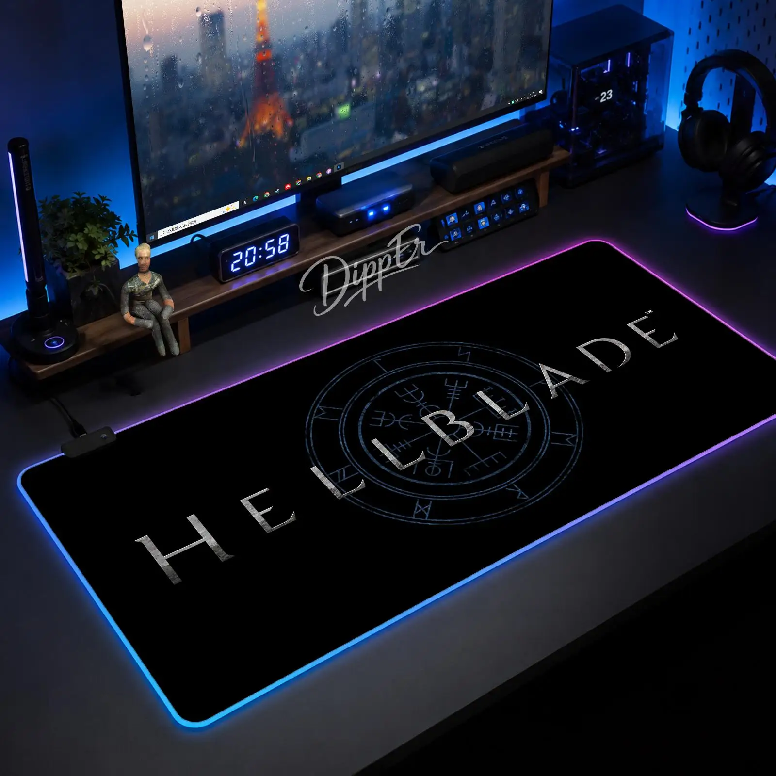 Фото Игровой коврик для мыши Hellblade, аниме-коврик для мыши XXL RGB, настольные коврики с LED-подсветкой, резиновые настольные коврики с подсветкой №1