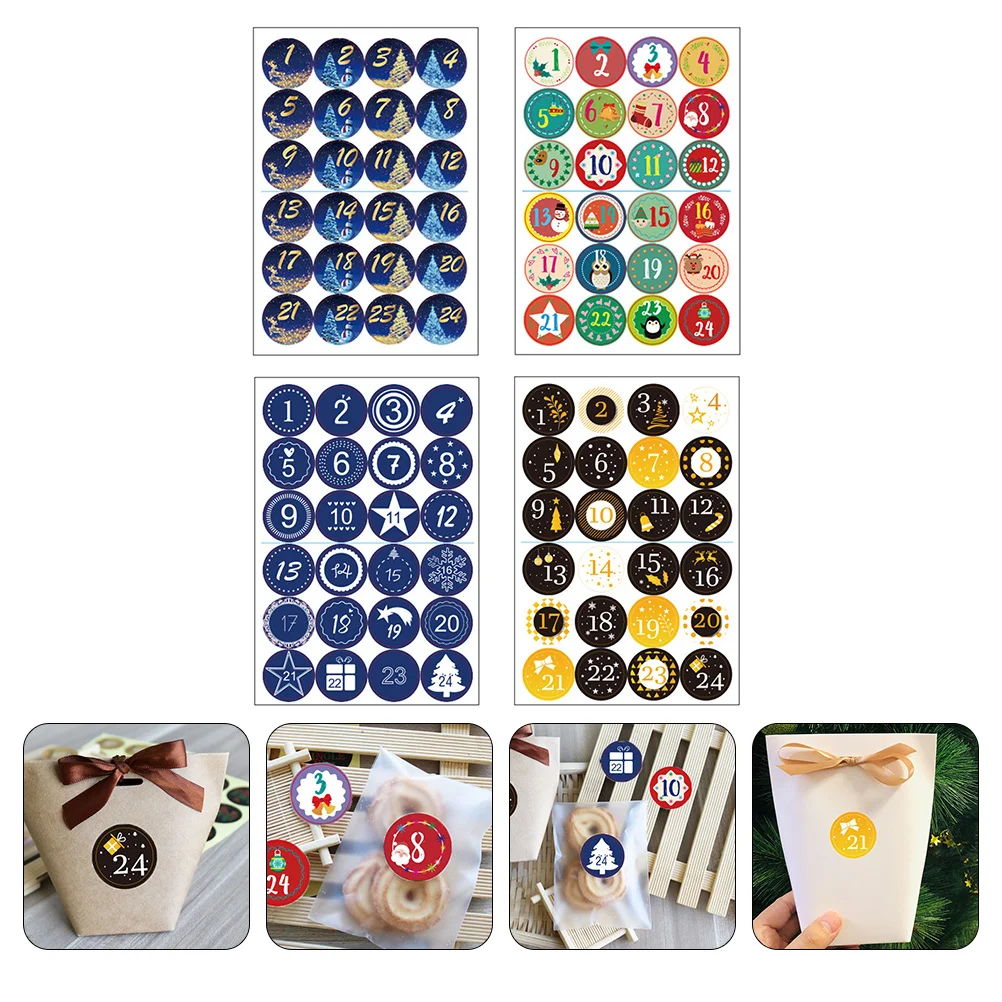 

4 Sheets Christmas Number Gift Sealing Stickers Decorative Candy Bag Decals