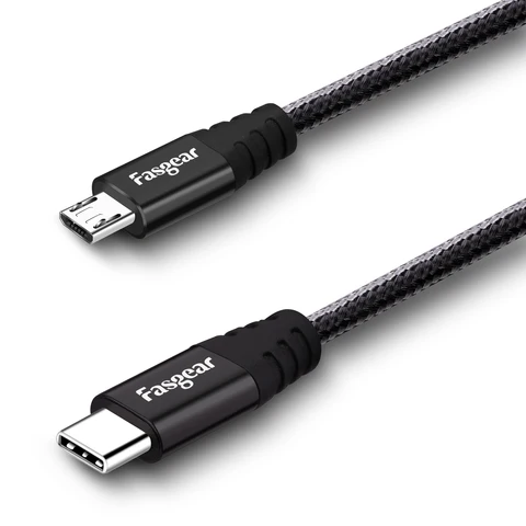 Кабель Fasgear USB C к Micro USB, нейлоновое плетеное зарядное устройство, 3A, USB-кабель для мобильного телефона, samsung, Xiaomi, Redmi, Huawei, шнур для зарядного устройства