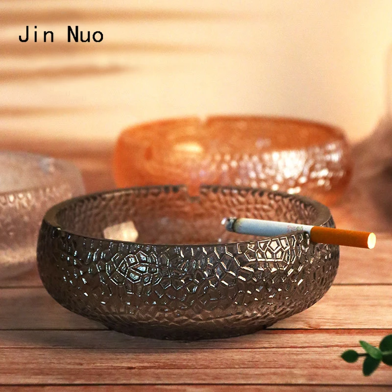 

Nordic Round Crystal Glass Ashtray Creativity Hammer Texture Portable Cigar Ashtrays Upscale Large Home Living Room Decoration
