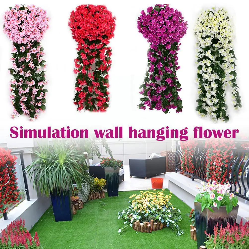 

1pc Faux Hanging Rattan Basket Violet Artificial Flower Flower Flower Simulation Decoration Basket Silk Orchid Hanging Vine C8c2