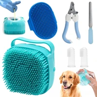 6 piece pet groomingset dog bath brush soft silicone shampoo dispenser pet toothbrush nail clipper and nail file dog accessories