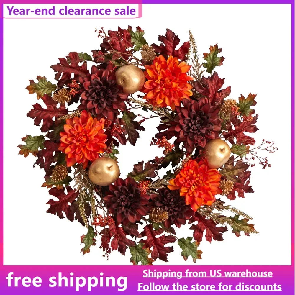 

Thanksgiving Decoration Plastic Dahlia Autumn Artificial Wreath (Multicolor) With Apple Oak Leaf Free Shipping Decorations Party