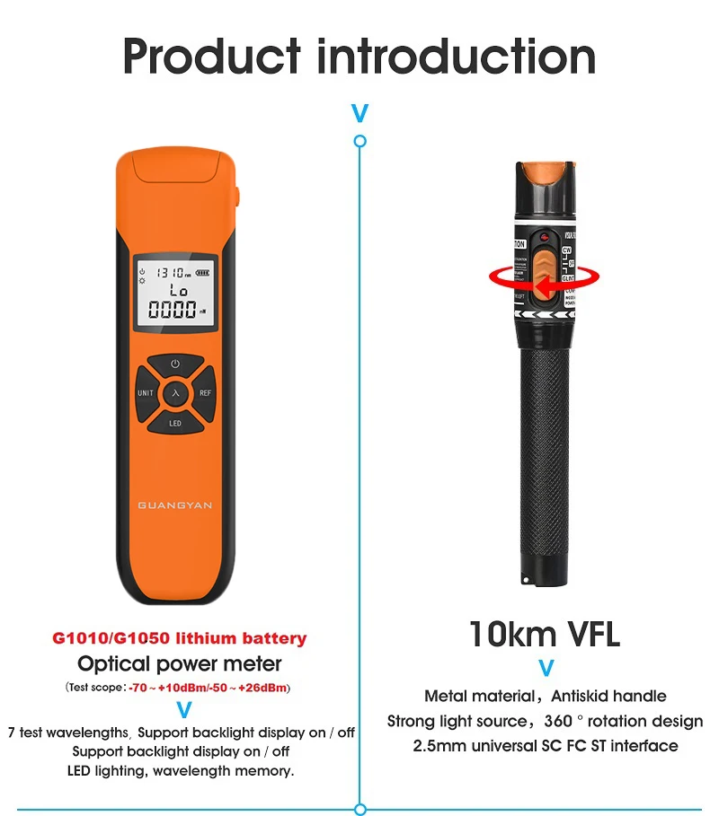 FTTH Fiber Optic Tool Kit with AUA-X6 Fiber Cleaver -70~+10dBm/-50~+26dBm G10 Optical Power Meter 10mw Visual Fault Locator