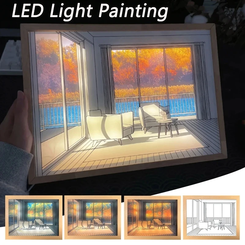 

INS LED Decorative Light Painting Bedside Picture Japan Anime Style Creative Modern Simulate Sunshine Drawing Night Light Gift