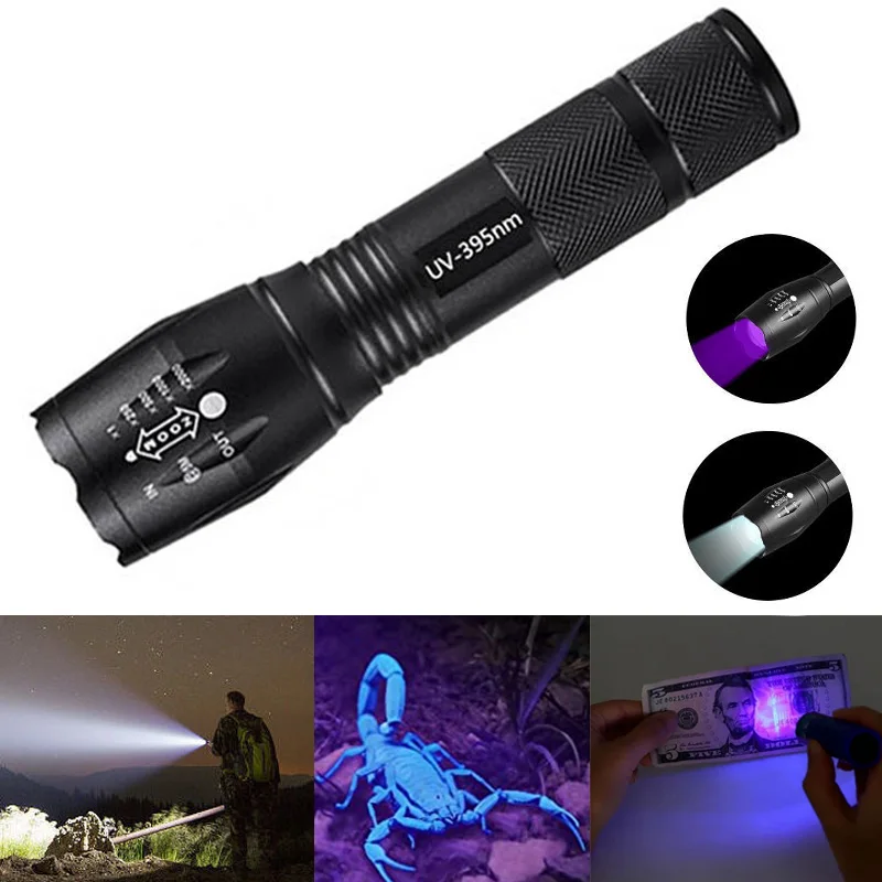 

Светодиодный УФ-фонарик с двумя лампами, функция масштабирования, миниатюрная УФ-лампа черного цвета для обнаружения мочи животных, охоты н...