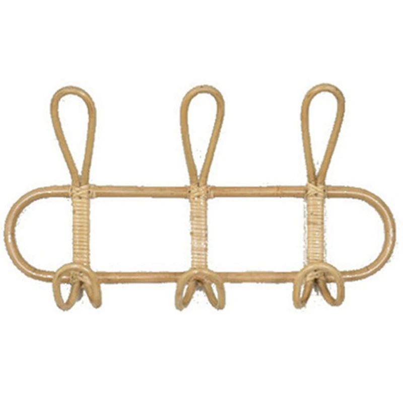 

Rattan Wall Hooks Kids Garments Organizer Rack Clothes Hat Hanging Hook Rattan Hanger Kids Room Decor