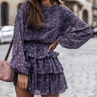 elegant lantern sleeve casual ruffles dress fashion purple cottagecore dress mini party vestidos outfit women floral print dress