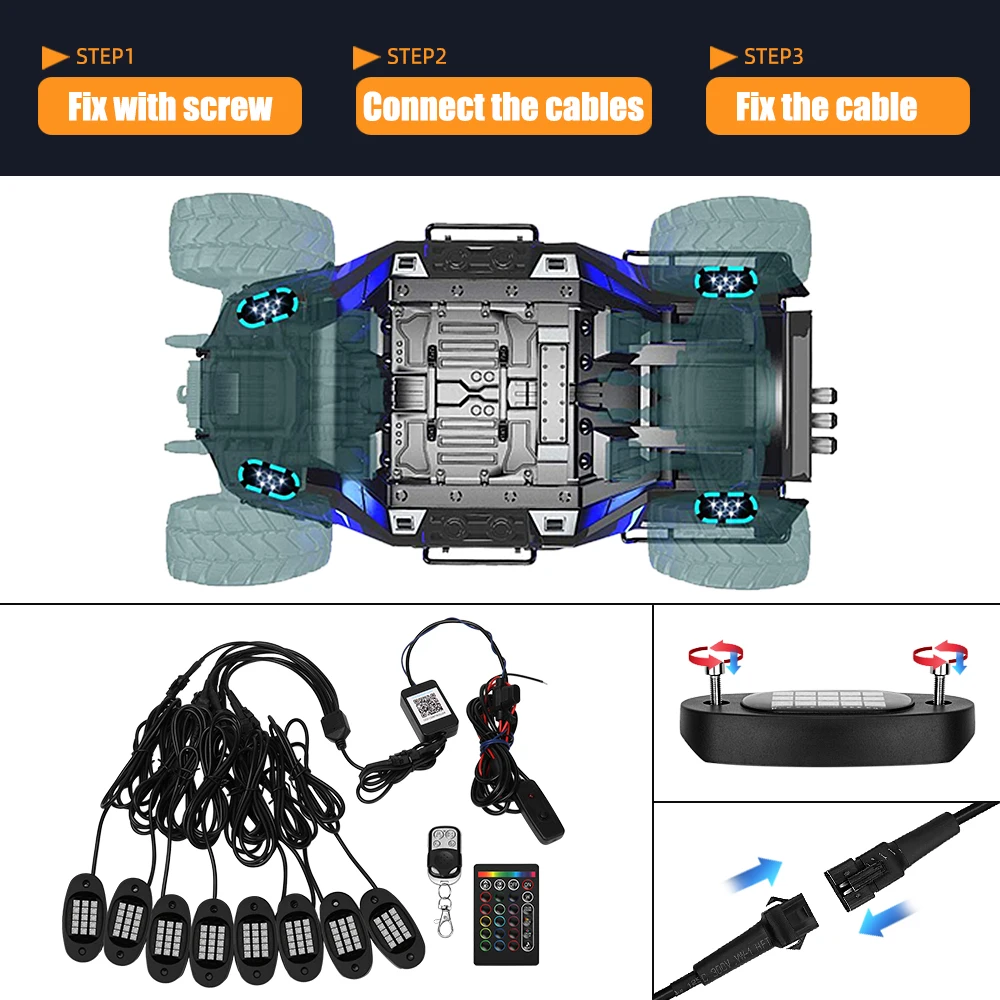Pаспродажа 4/6/8/10 Pods светодиодный Рок-светильник для грузовиков музыкальный режим приложение дистанционное управление неоновое освещение набор для дж...