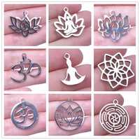 diy colgantes om stainless steel charms for jewelry making supplies vintage lotus flower charm yoga energy balance women pendant