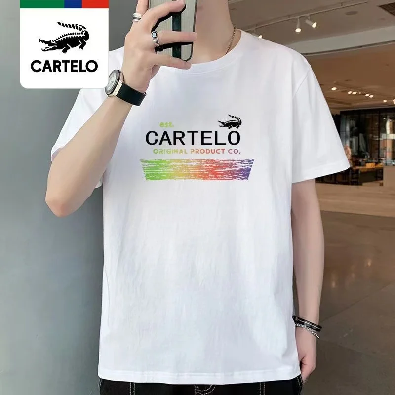 

CARTELO 2023 Solid Color Men's and Women's Summer Large Size T-shirt Top Same Color Simple Fun Printing Short-sleeved T-shirt