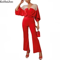 kohuijoo jumpsuit women elegance 2022 autumn fashion v neck slim ladies jumpsuits contrast color patchwork casual rompers belt