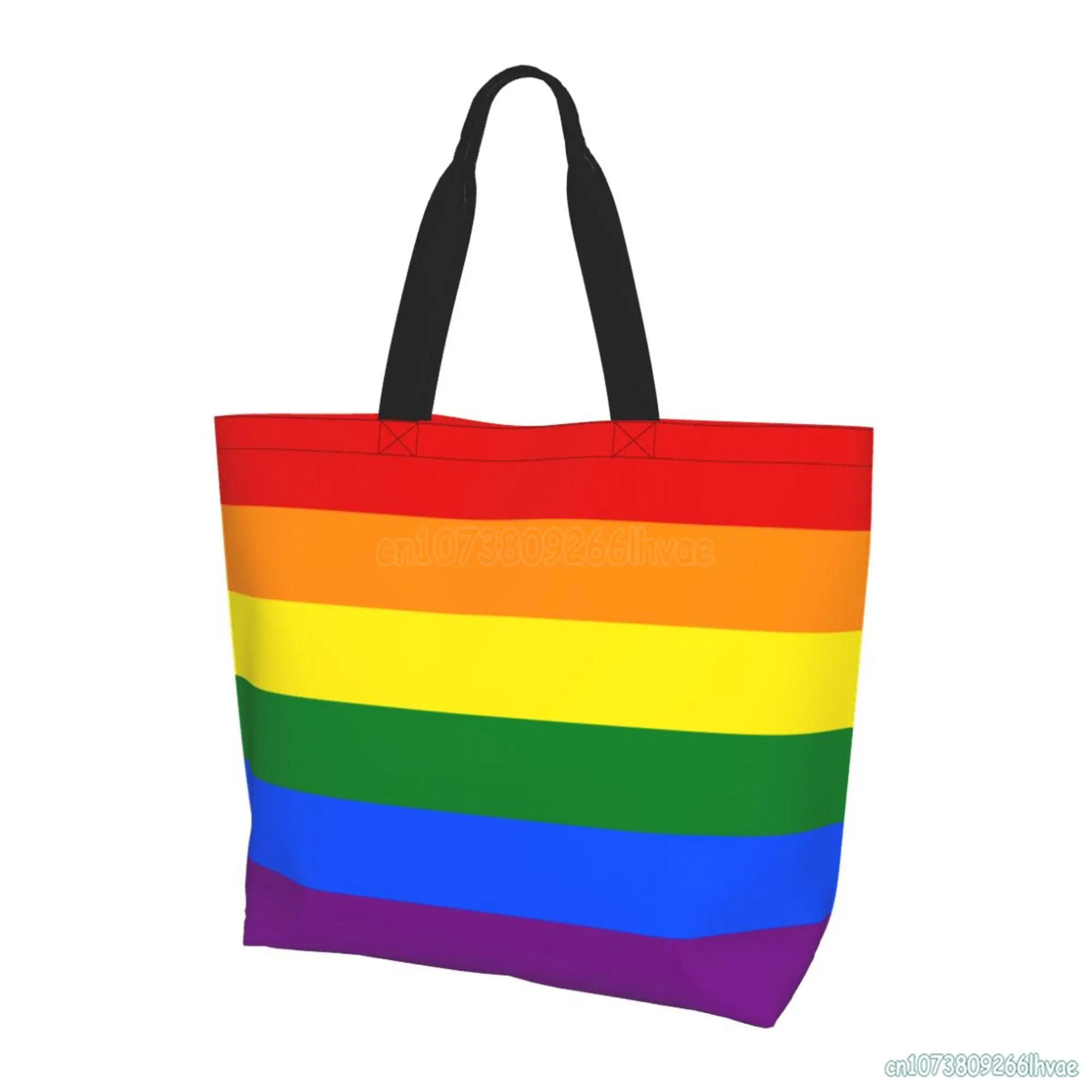 

Rainbow LGBT Pride Extra Large Canvas Beach Travel Reusable Grocery Shopping Tote Bag with Zippered Portable Storage Hand Bag