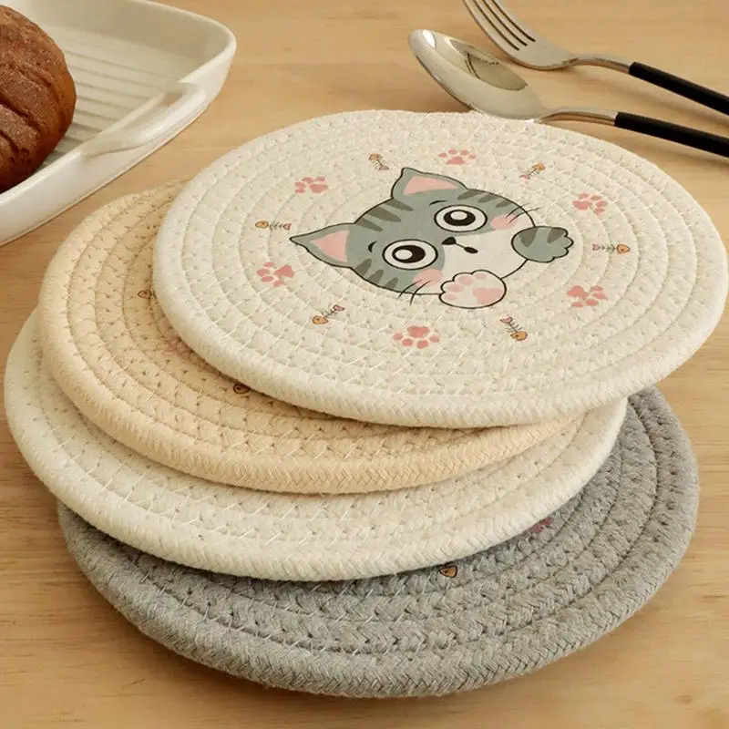 

Cat Dining Coaster Heat Stain Resistant Dining Table Pads Decorative Durable Kitchen Supplies For Dinner Barbeque Buffets