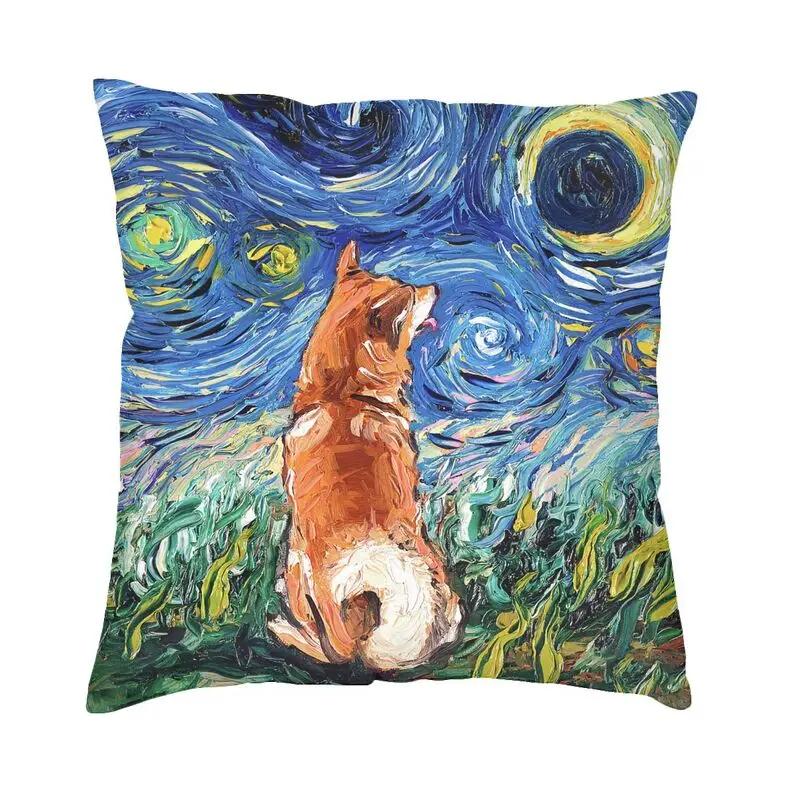 

Starry Night Shiba Inu Dog Pop Art Cushion Cover Home Decoration Printing Pet Lover Throw Pillow Case for Sofa Car Pillowslip