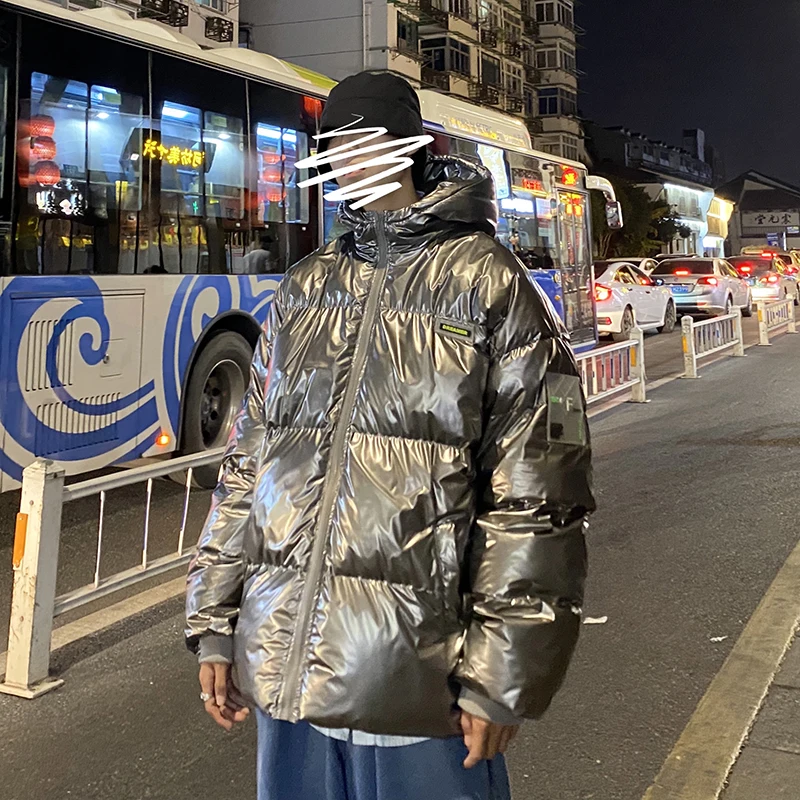 Winter Bright Puffer Jackets for Mens 2020 Fashion Trends Hip Hop Hooded Padded Waterproof Ski Fluffy Bubble Coats Warm Clothing