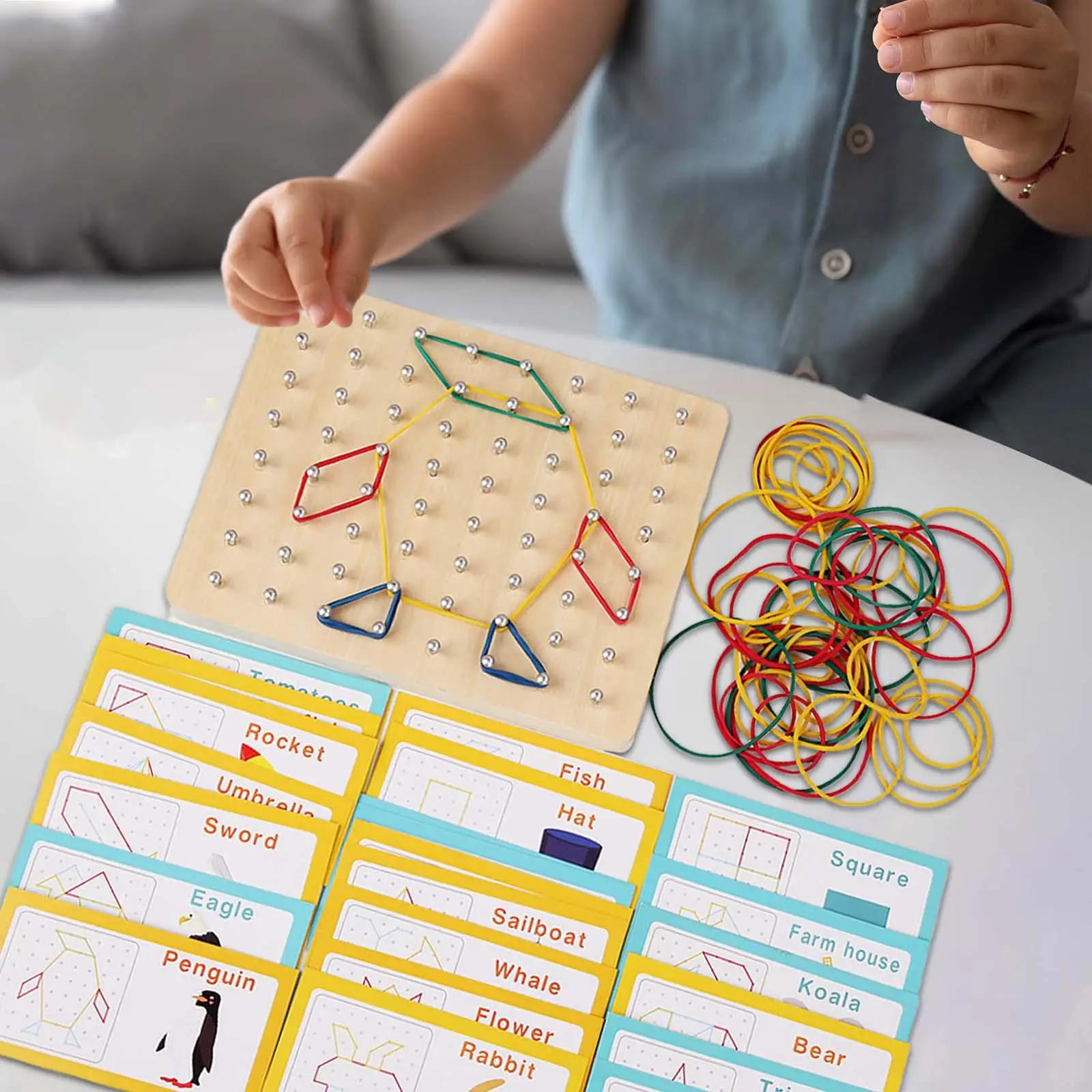 

Math Manipulative Material Wooden DIY Graphics Montessori Educational Toy Array Block Board for Geometry Creativity Learning