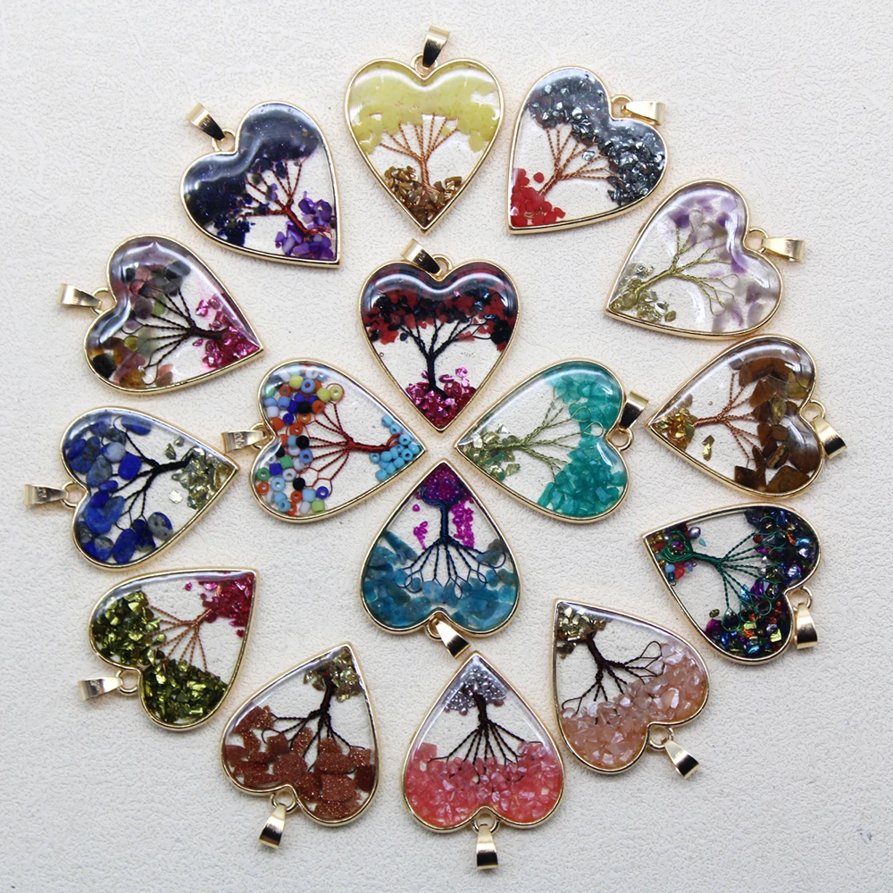 

6Pcs Natural Stone Mix Lapis Lazuli Amethyst Reiki Healing Tree Heart Pendant for DIY Making Necklace Earrings Accessories