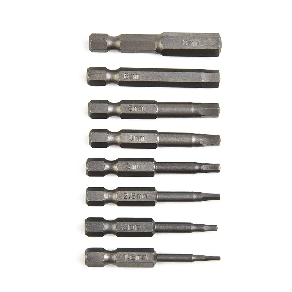 

8Pcs H1.5-H8 50mm 1/4in Shank Hex Magnetic Head Screw Driver Screwdriver Bit Set Magnetic Anti Slip Electric Hex Shank