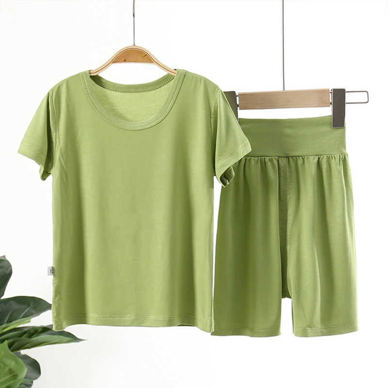 

SAILEROAD 2022 Summer Boys Solid Short sleeves Pajamas Girls Set High Waist Modal Pyjama Kids Pijama Children Sleepwear Clothes