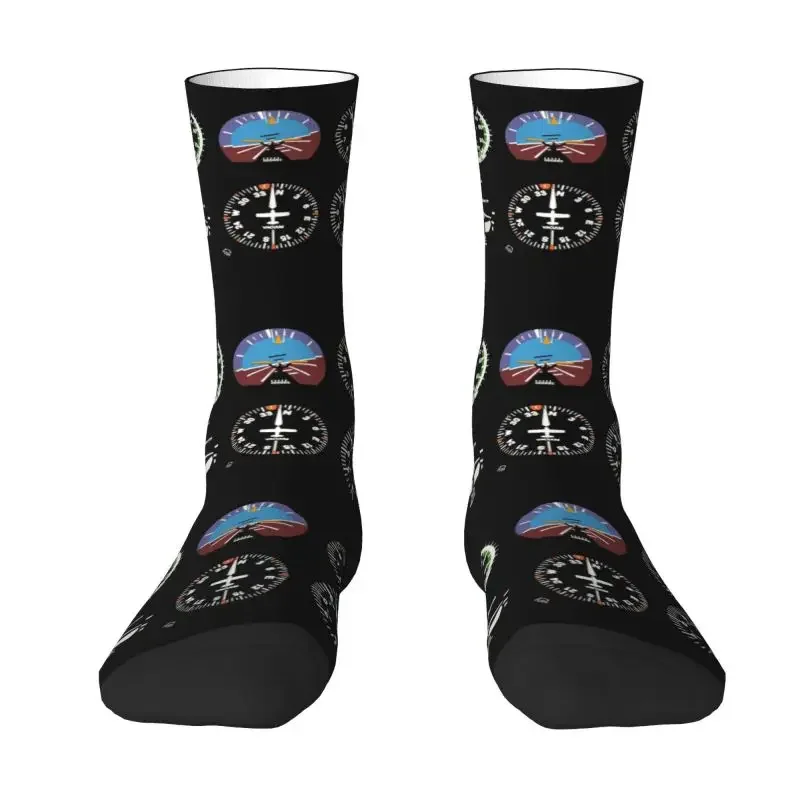 

Fashion Print Cockpit Six Dials Flight Simulator Pilot Socks Men Women Stretch Summer Autumn Winter Airplane Aircraft Crew Socks