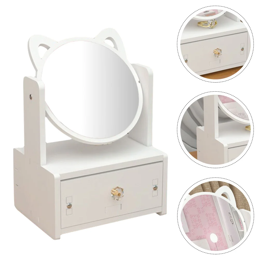 

Mirror Vanity Makeup Organizer Tabletop Drawers Storage Dresser Desktop Standing Drawer Stand Table Display Case Dressing