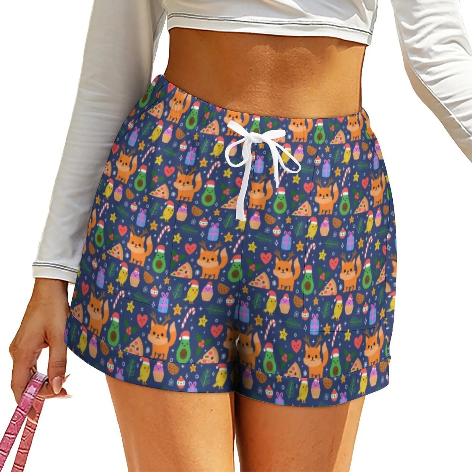 

Cute Fox Print Shorts Elastic Waist Elegant Shorts Women Casual Oversize Short Pants Spring Pattern Bottoms