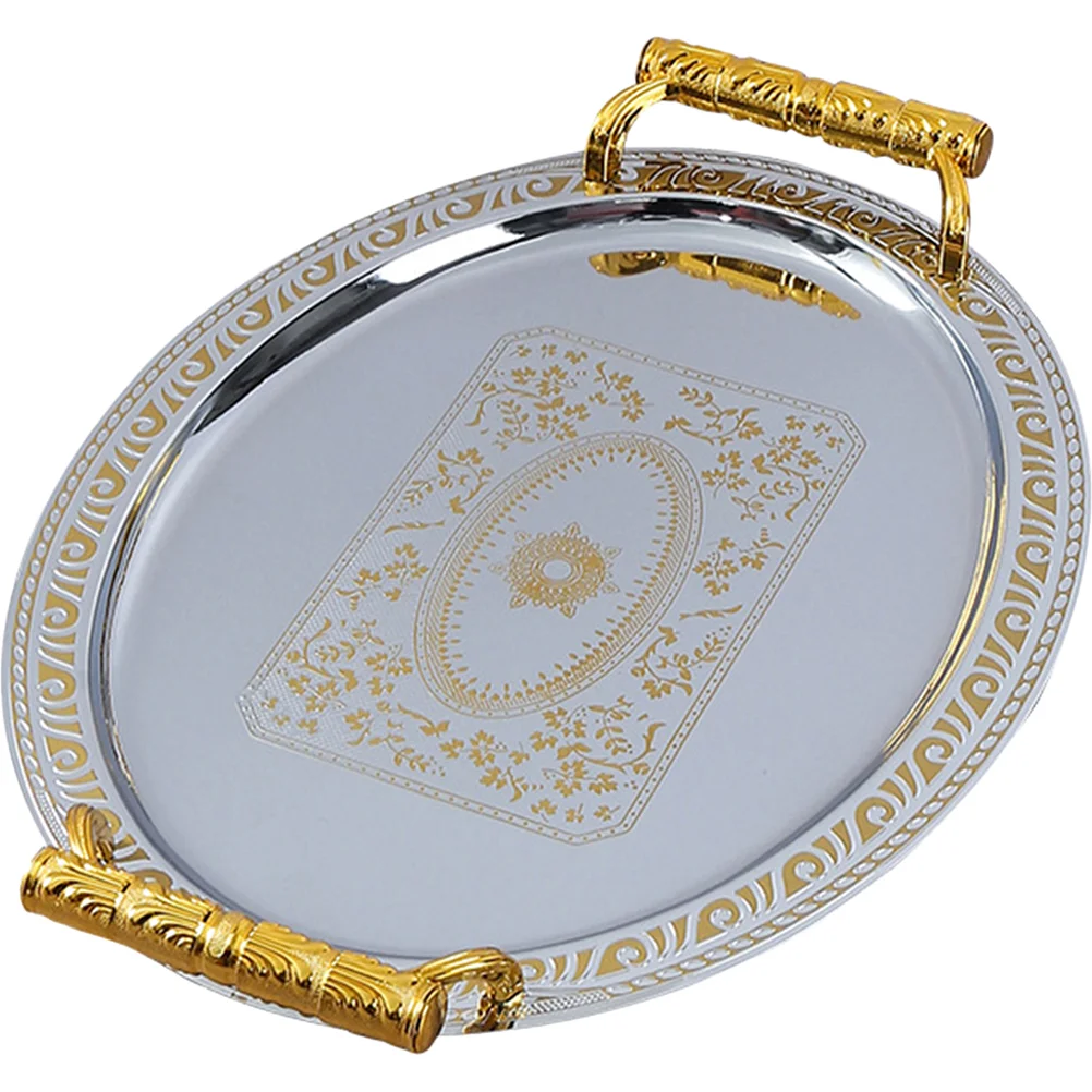 

Tray Fruit Oval Metal Trays Serving Plates Snack Holder Tea Jewelry Stainless Steel Plate Dish Coffee Dishes Table Party Round
