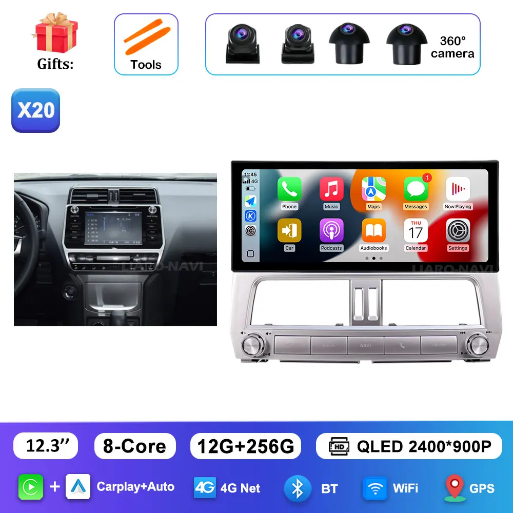 

Автомобильный мультимедийный видеоплеер GPS 4G Android 14 Carplay WiFi 12,3 дюйма для Toyota Land Cruiser Prado 150 2018-2022 DSP Stereo BT