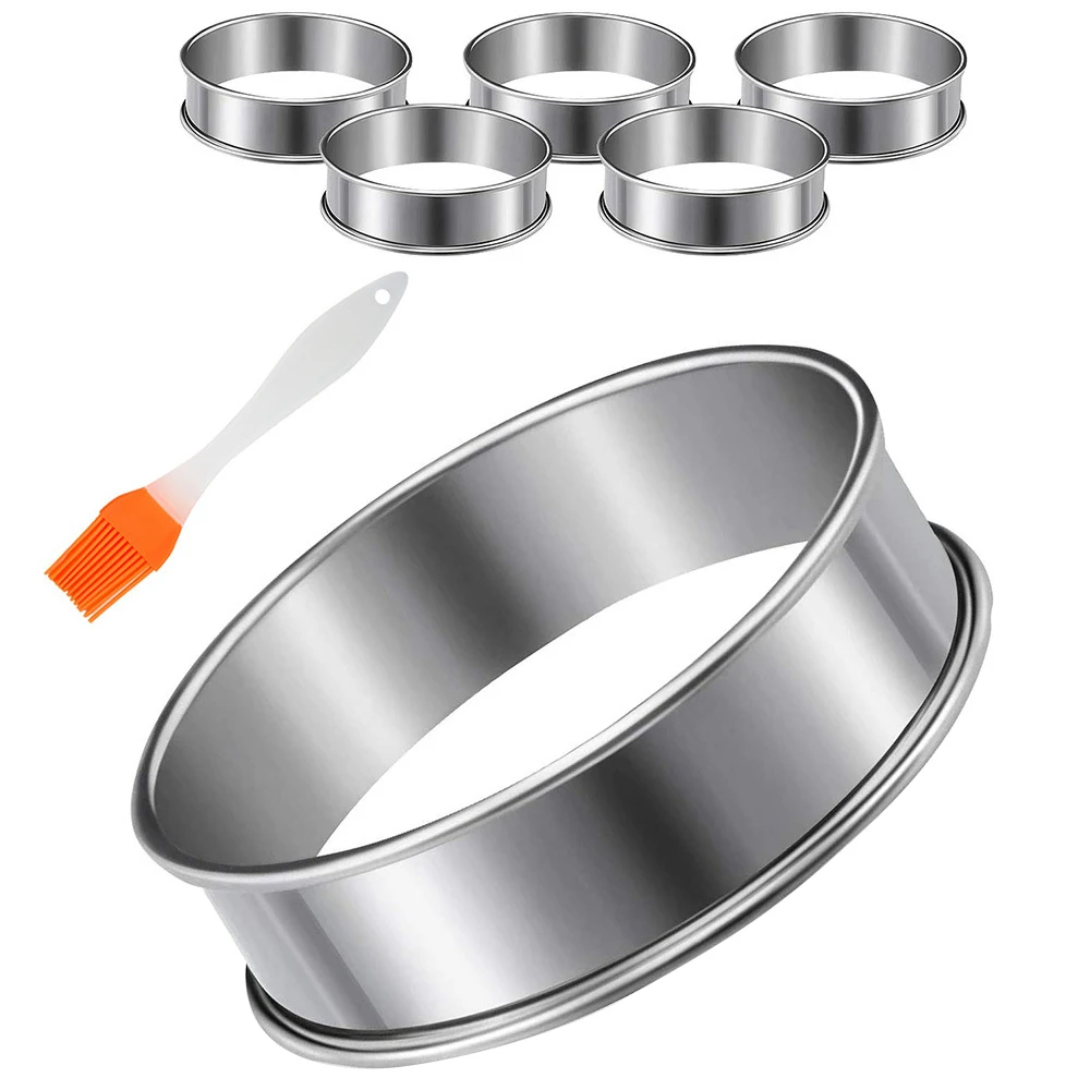 

6 Pieces English Muffins Rings, Muffin Tart Rings Double Rolled Tart Ring Stainless Steel Crumpet Rings Molds Cake