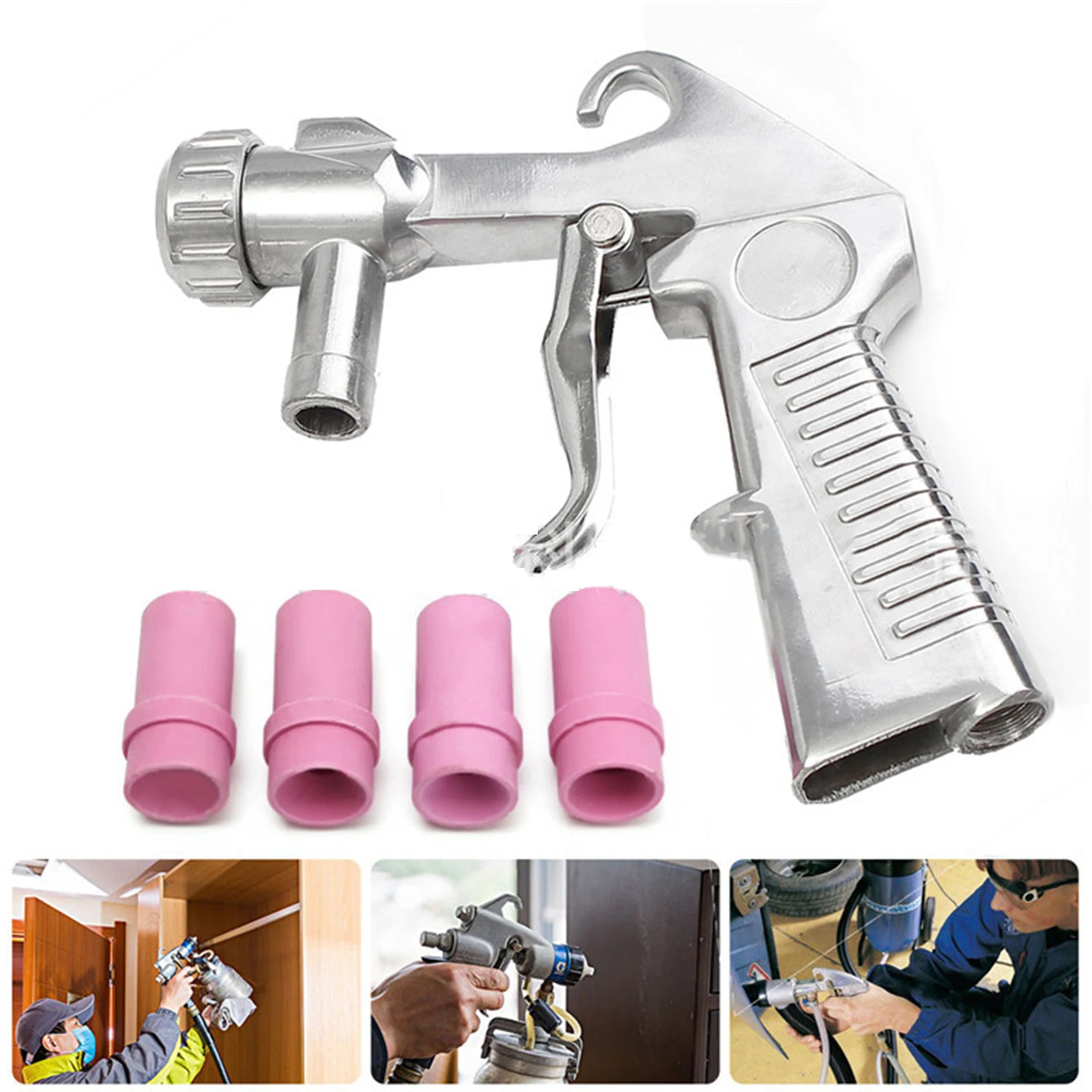 Sandblaster Feed Blast Spray Gun Sandblasting Gun Abrasive Tool Ceramic Nozzles Tips Kit Pneumatic Tools