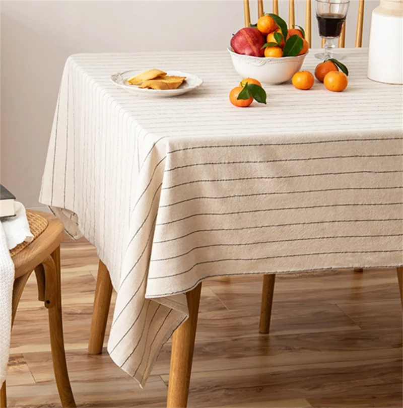 

Simple Stripe Cotton Linen Table Cover Printing Dirty-proof Household Restaurant Table Cover Outdoor Picnic Table Cloth 2023
