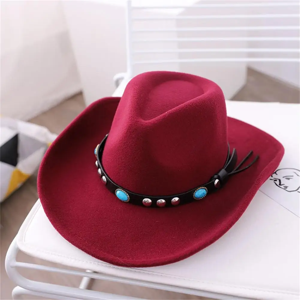 

Trendy Men Hat Rivets Curling Edge Wear Resistant Multi Colors Solid Color Fedora Hat