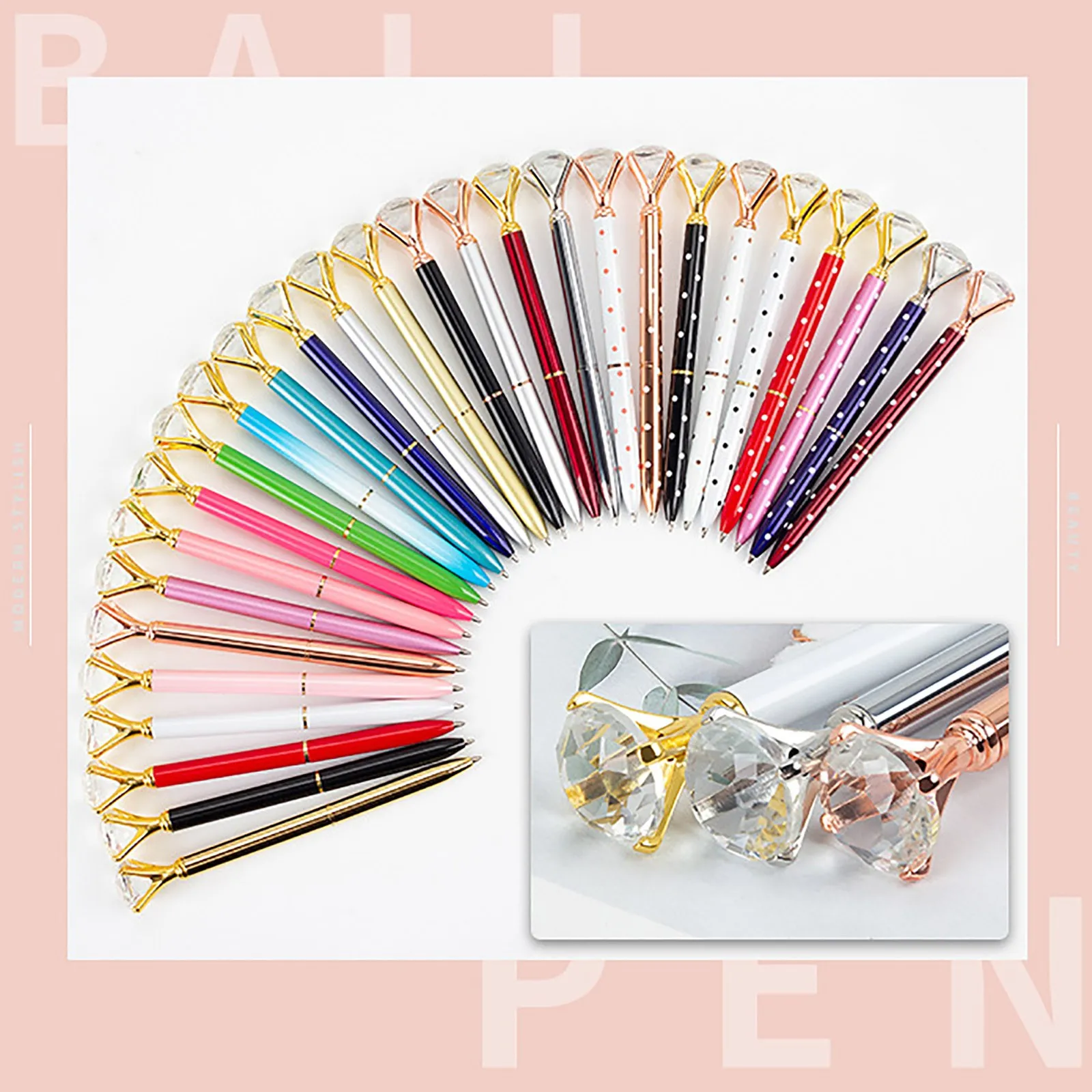 Металлическое шариковое кольцо с большими кристаллами и бриллиантами для пера