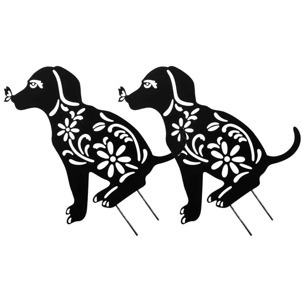 

2pcs Dog Yard Iron Garden Stake Outdoor Lawn Ornament Dog Stake Sign for Garden