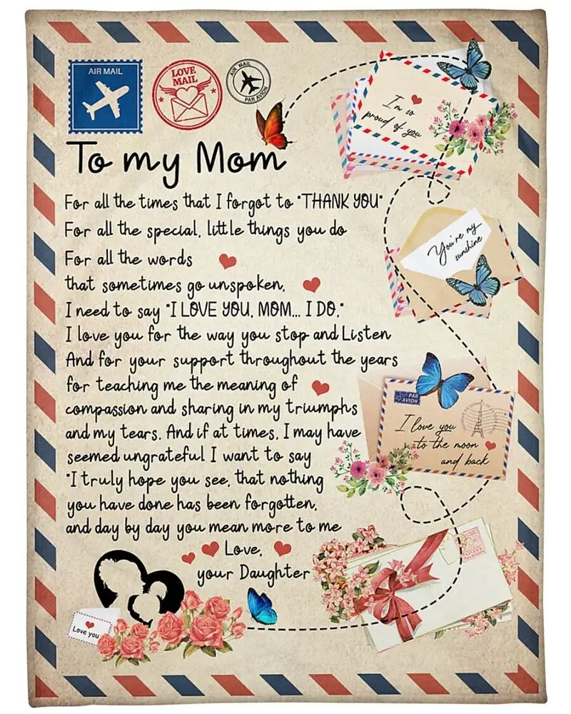 

To My Mom Blanket Gift From Daughter Flower Vintage Thank You Letter Blankets