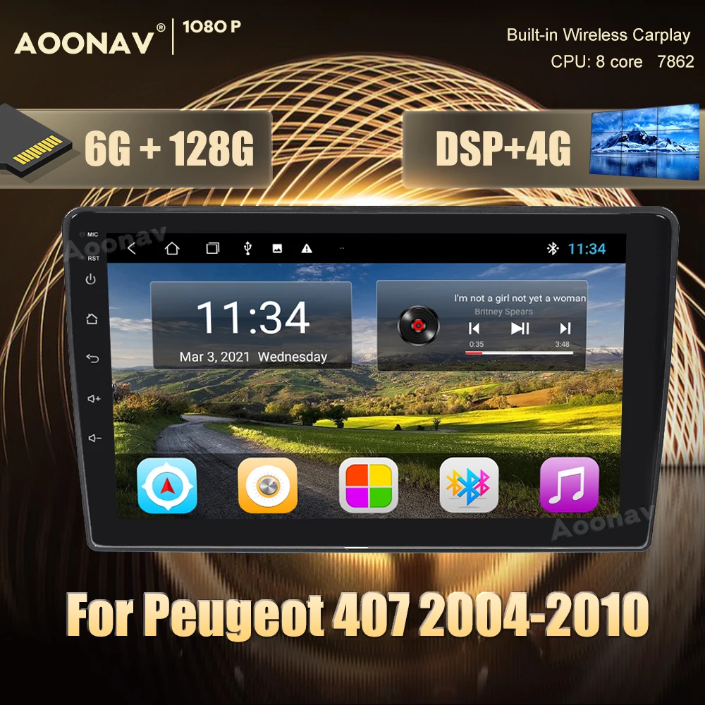 

128GB car radio 2din Android 10.0 For Peugeot 407 2004-2010 car multimedia player android android auto Google carplay autoradio