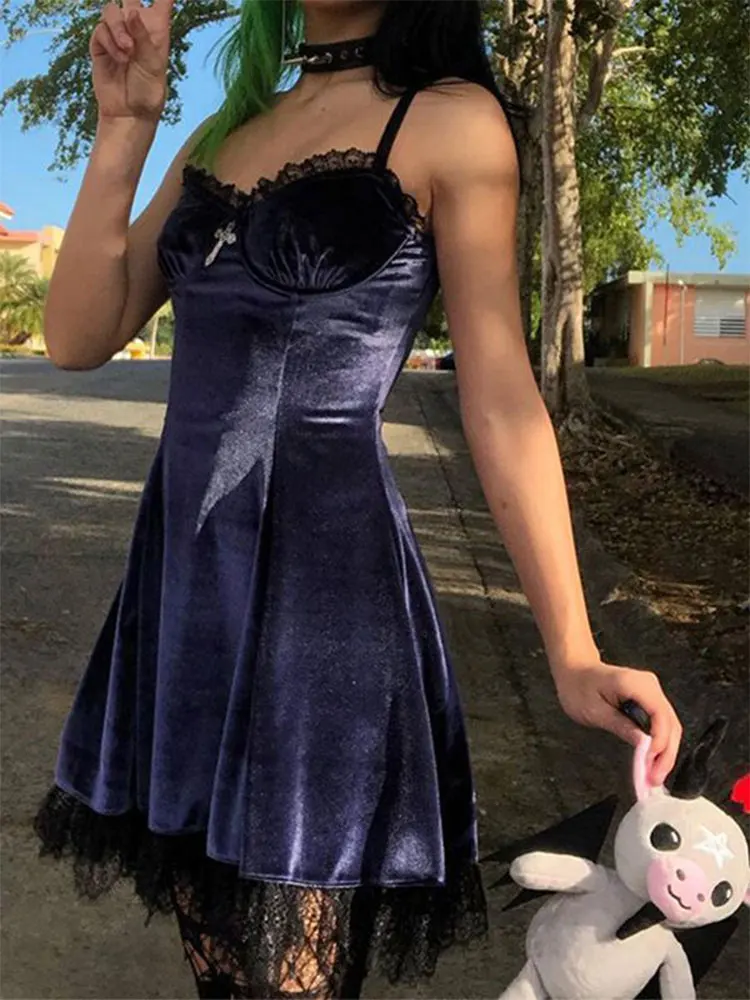 2023 женское сексуальное кружевное мини-платье с лямкой на шее, облегающие лоскутные платья-трапеции в стиле Харадзюку с высокой талией, женс...