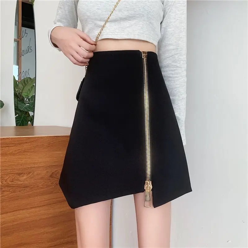 slim irregular short skirt for women  Korean  high waist design split skirt A-line hip bag  women clothing  bandage skirts
