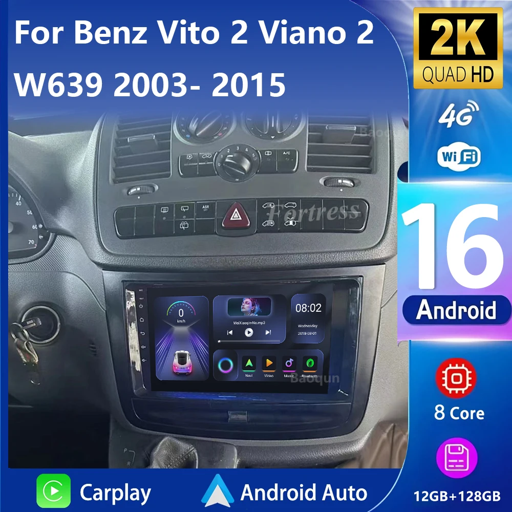 Фото Android 16 для Benz Vito 2 Viano 2 W639 2003-2015 2K QLED Android Автомобильный радиоприемник Мультимедийный видеоплеер BT Стерео CarPlay Головное устройство №1